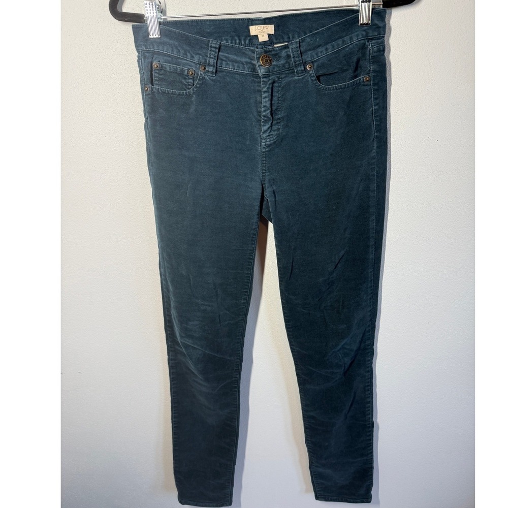 J.Crew Womens Stretch Corduroy Skinny Pants Teal Blue Sz 26 Mid Rise Fall Winter